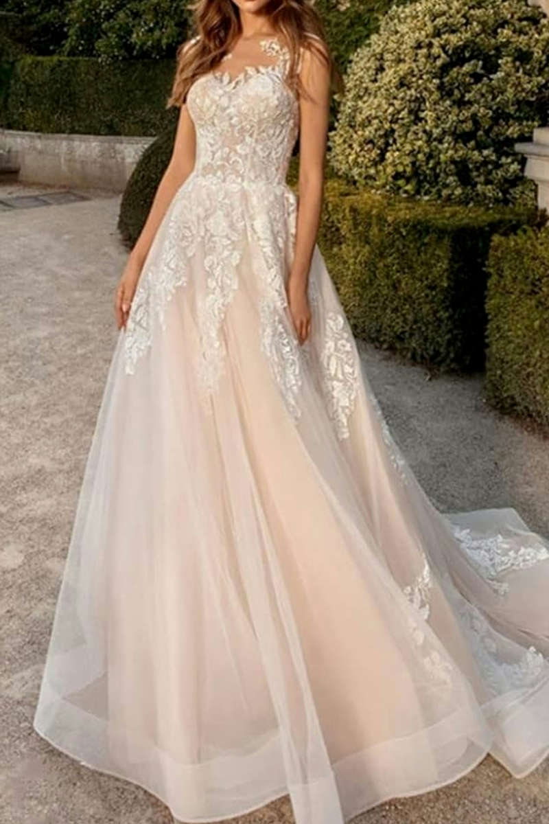 Sydney's Closet SC5262 Iris Wedding Dress Sleeveless Sheer Lace Straps –  Glass Slipper Formals