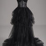 Black Strapless Wedding Dress A-line Tulle Affordable Gowns