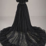 Black Tulle Off-Shoulder Bridal Gown with Layered Skirt and Ruffled Train