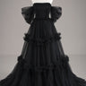 A line Off-shoulder Black Tulle Wedding Dress