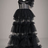 Black One Shoulder Wedding Dress Cheap Tulle Gowns