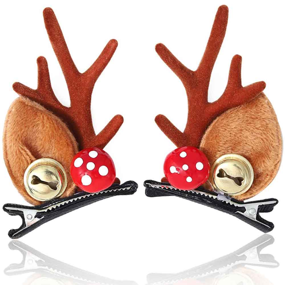 Reindeer Hair Clips with Bell and Polka Dot Bow Christmas Accessory HP007