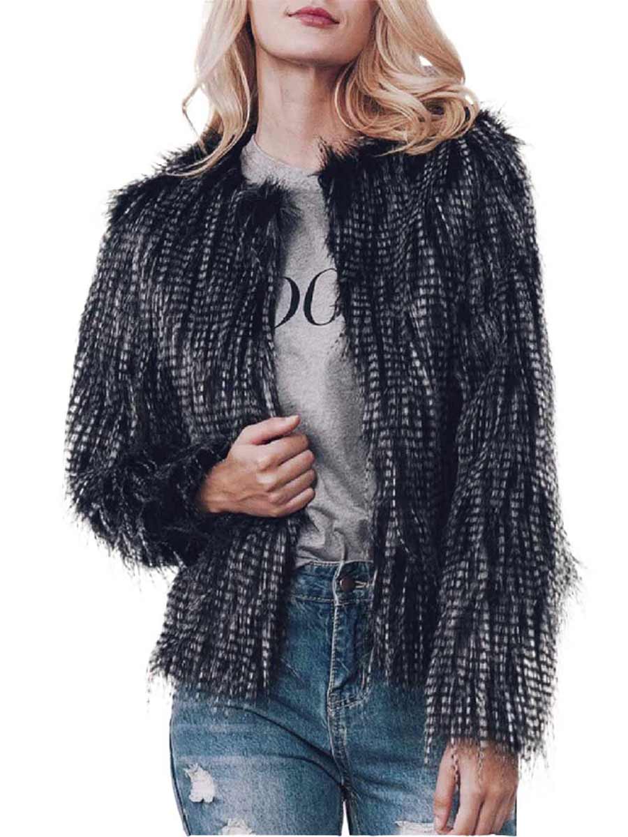 Black Faux Peacock Fur Full Sleeve Winter Stylish Shawl