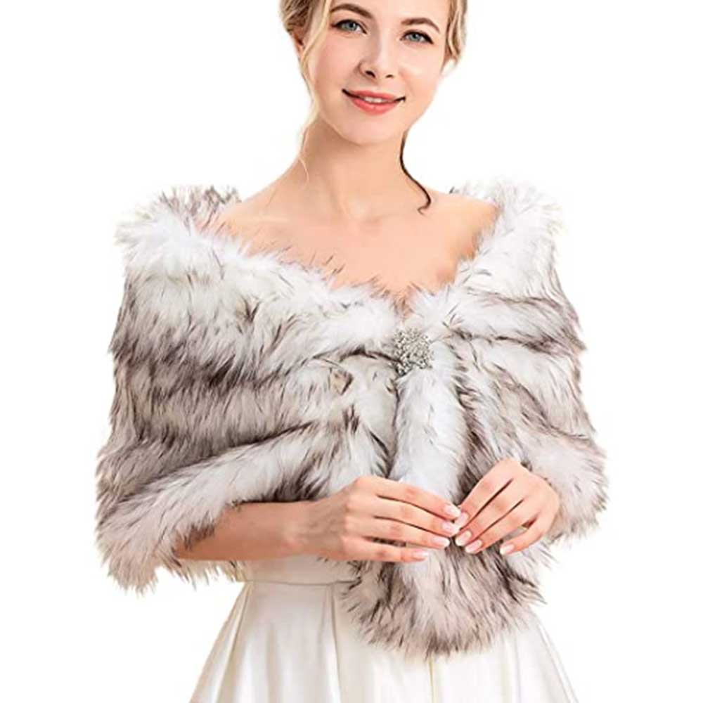 Women's Fur Shawls and Wraps Brown White Wedding Fur Scarf