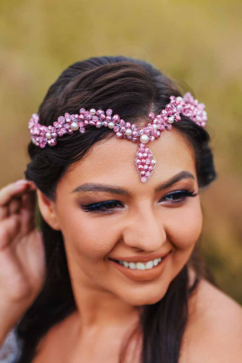 2023 Boho Pink Rhinestone Wedding Tiara Bridal Accessories Spark Dress Headbands