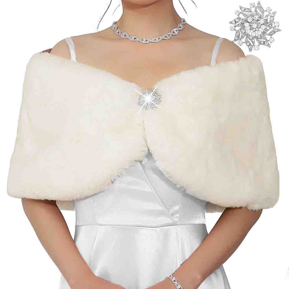 Beige Women's Faux Fur Shawls Wraps Wedding Stole
