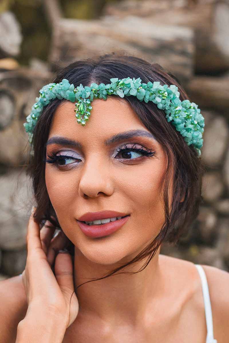 Boho Turquoise Tiara green Bridal Crown
