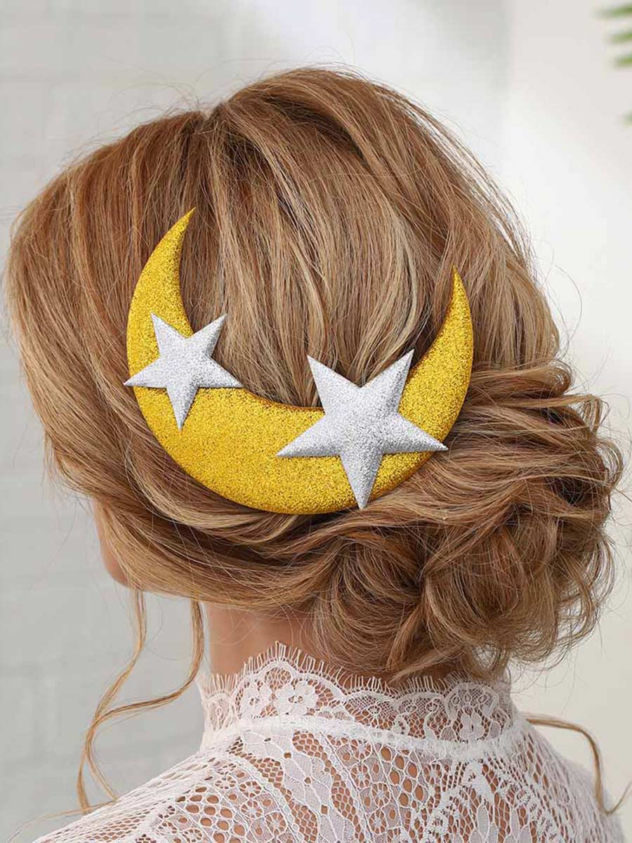 Star Hair Clip Sparkly Gold Moon Hair Barrette Party Wedding Hair Accessories