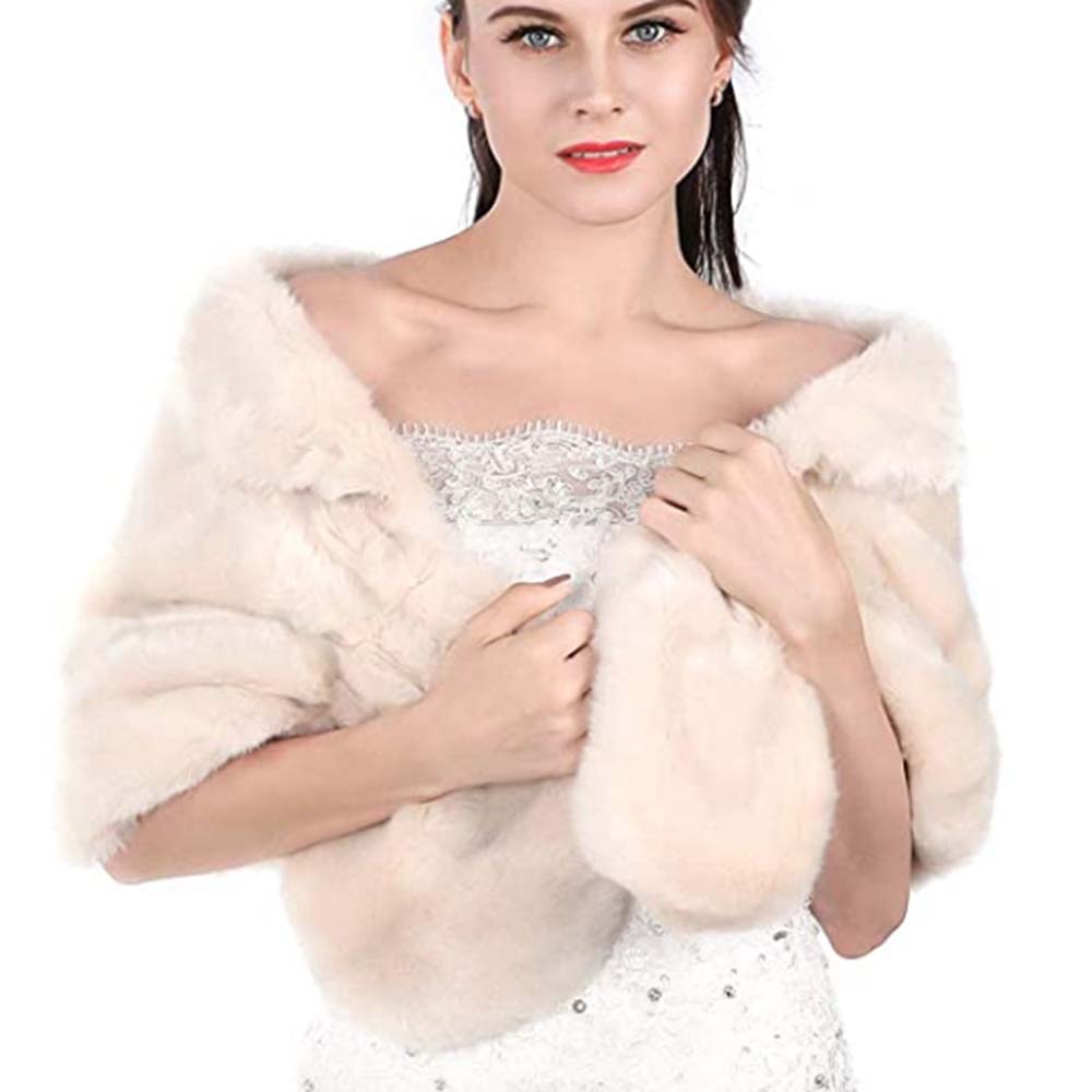 Women's Fur Shawls and Wraps Beige Wedding Fur Scarf