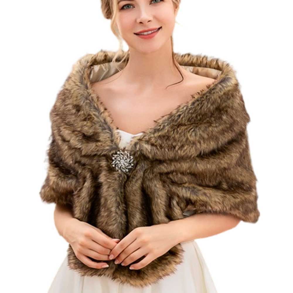 Women's Bronze Fur Shawls and Wraps Brown Wedding Fur Scarf