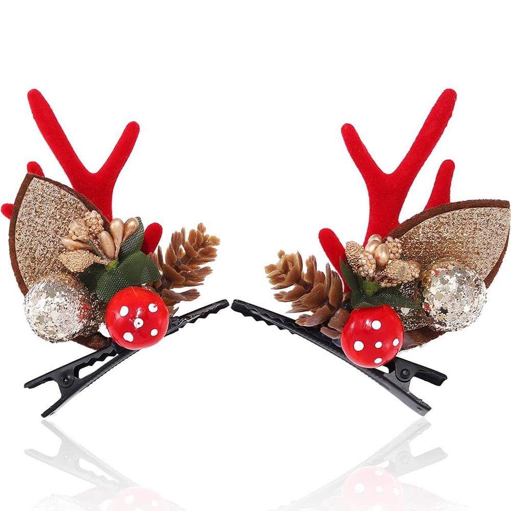 Red Reindeer Hair Clips with Pinecone Accents Hair pins HP020
