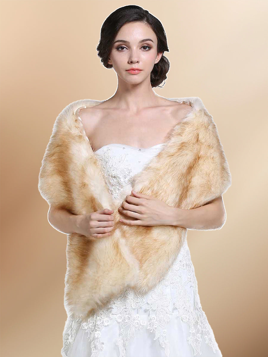 2025 Champagne Faux Fur Warm Winter Wedding Shawl BRIDALVENUS 2025 Champagne Faux Fur Warm Winter Wedding Shawl BRIDALVENUS