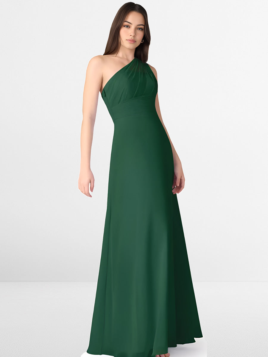 2025 Emerald Green One Shoulder Chiffon Bridesmaid Maxi Dress BRIDALVENUS 2025 Emerald Green One Shoulder Chiffon Bridesmaid Maxi Dress BRIDALVENUS