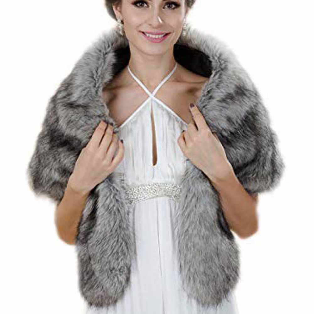 Women's Fur Shawls and Wraps Grey Wedding Fur Scarf
