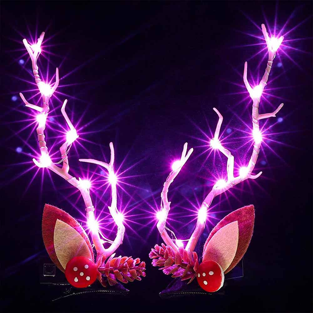 Pink LED Reindeer Antler Hair Clips Pinecone Christmas Accessory HP004
