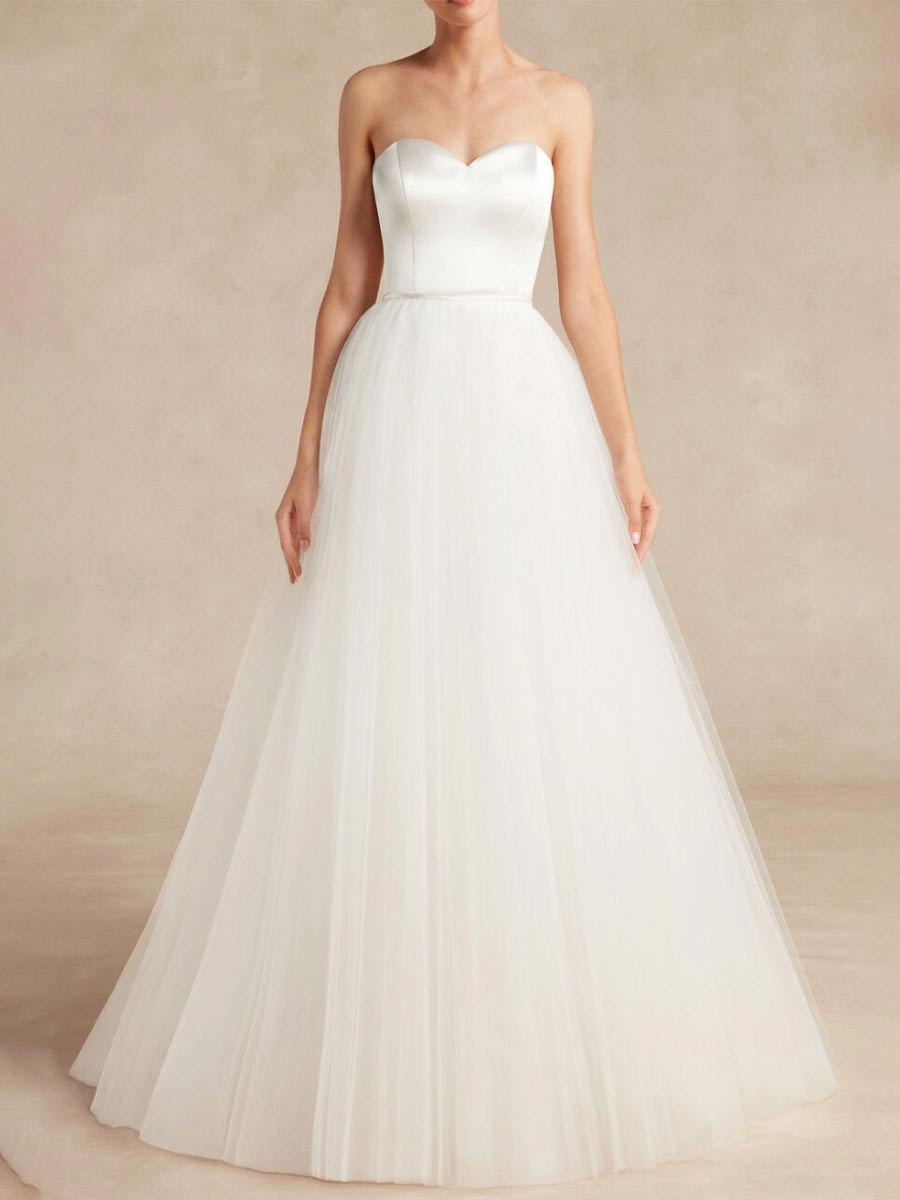 Satin And Tulle Wedding Dress A-line Strapless Sweetheart