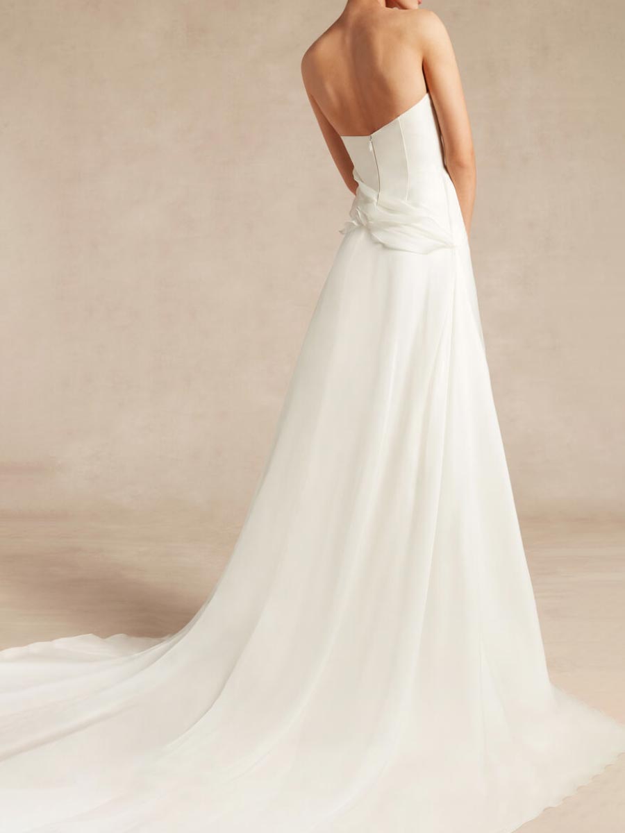 Strapless Corset Wedding Dress A-line Satin Simple