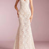 Floral Lace Mermaid V-neck Sleeveless Fitted Low Back Wedding Dresses