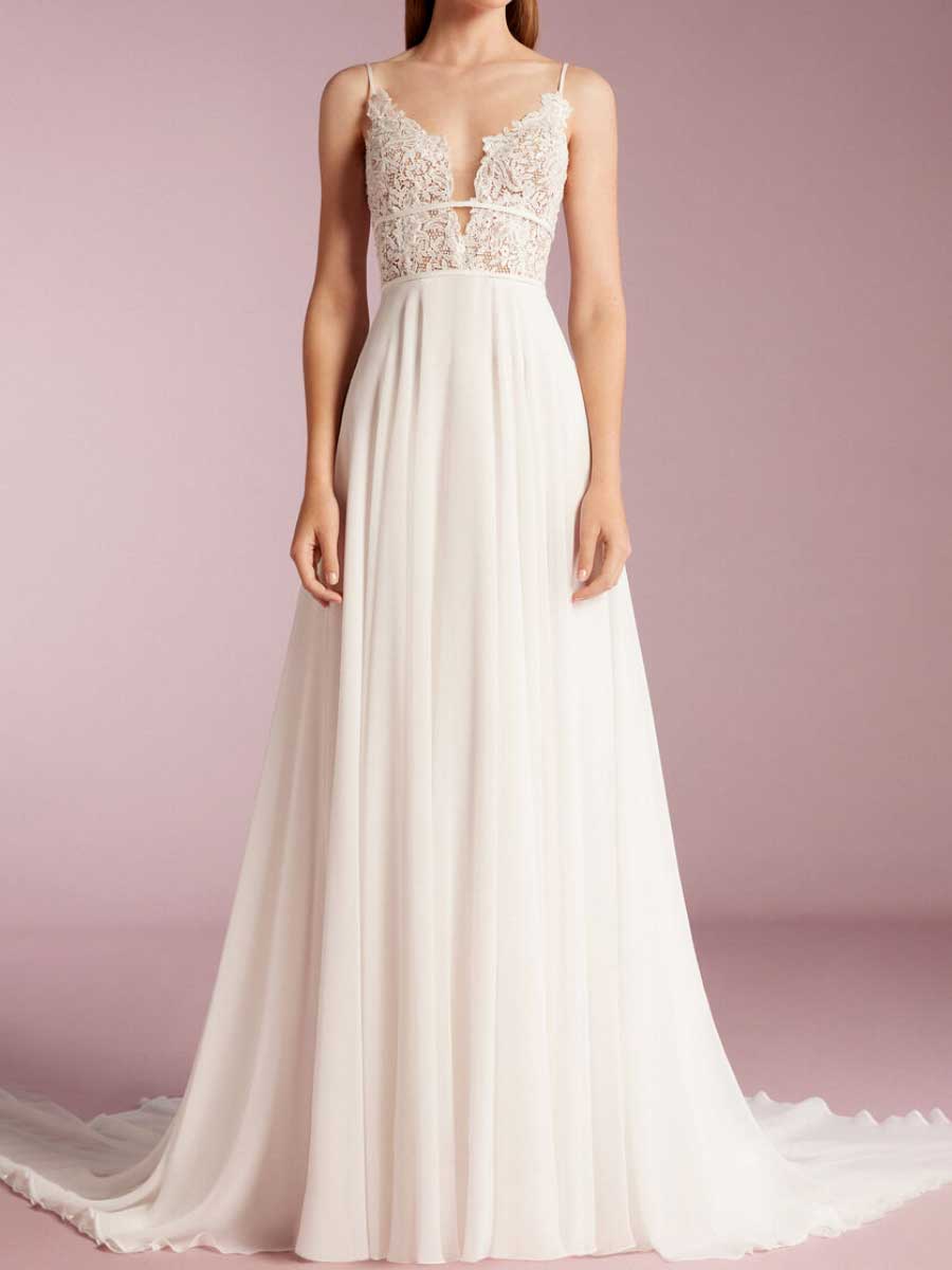 2024 A Line V Neck Halter Top Wedding Dresses White / US:10-12 2024 A Line V Neck Halter Top Wedding Dresses White / US:10-12