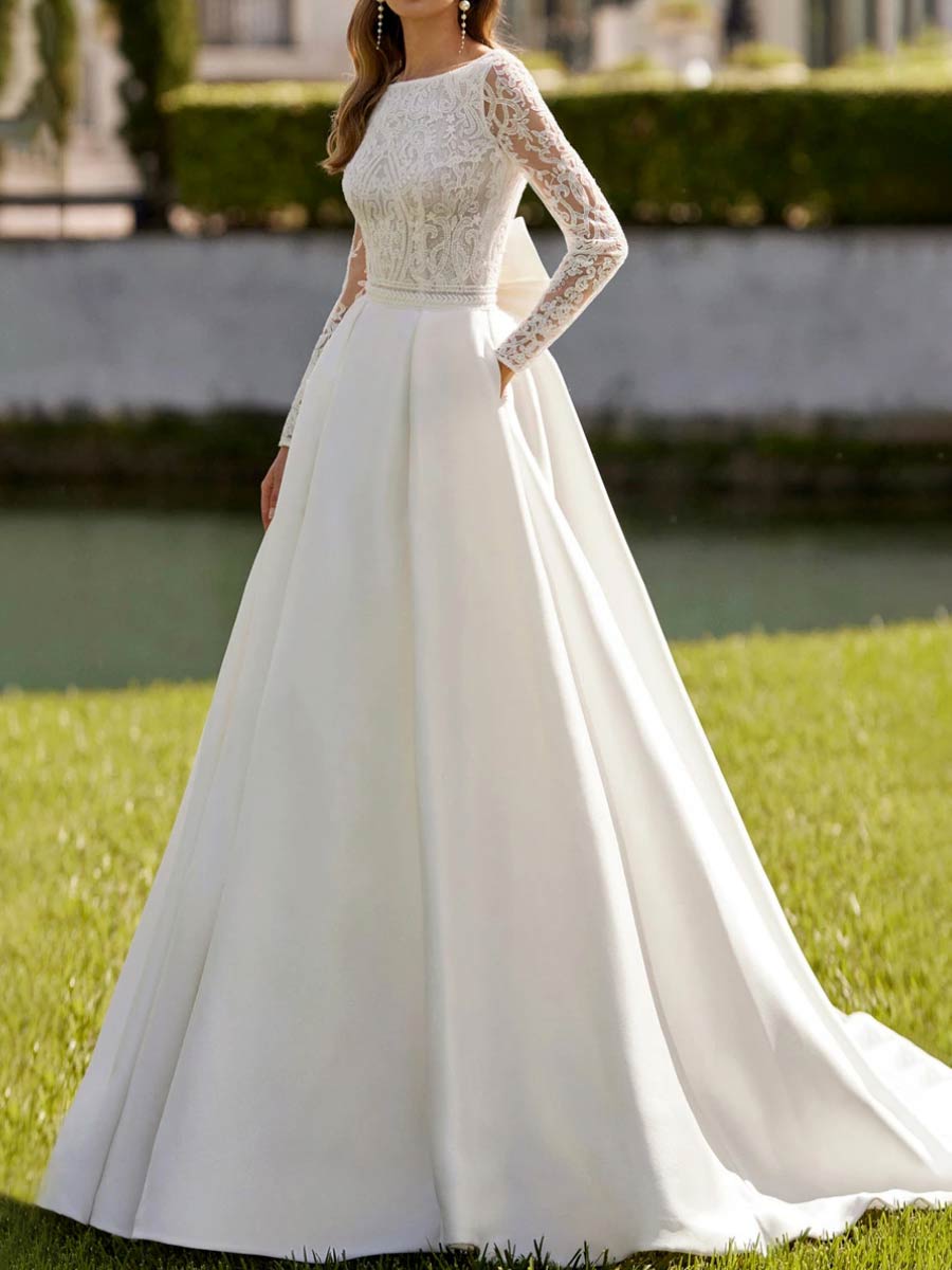 Vintage Long Sleeve Wedding Dress Winter A line courthouse
