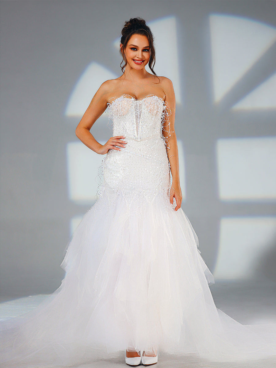 Strapless Fit And Flare Wedding Dress Party Gowns