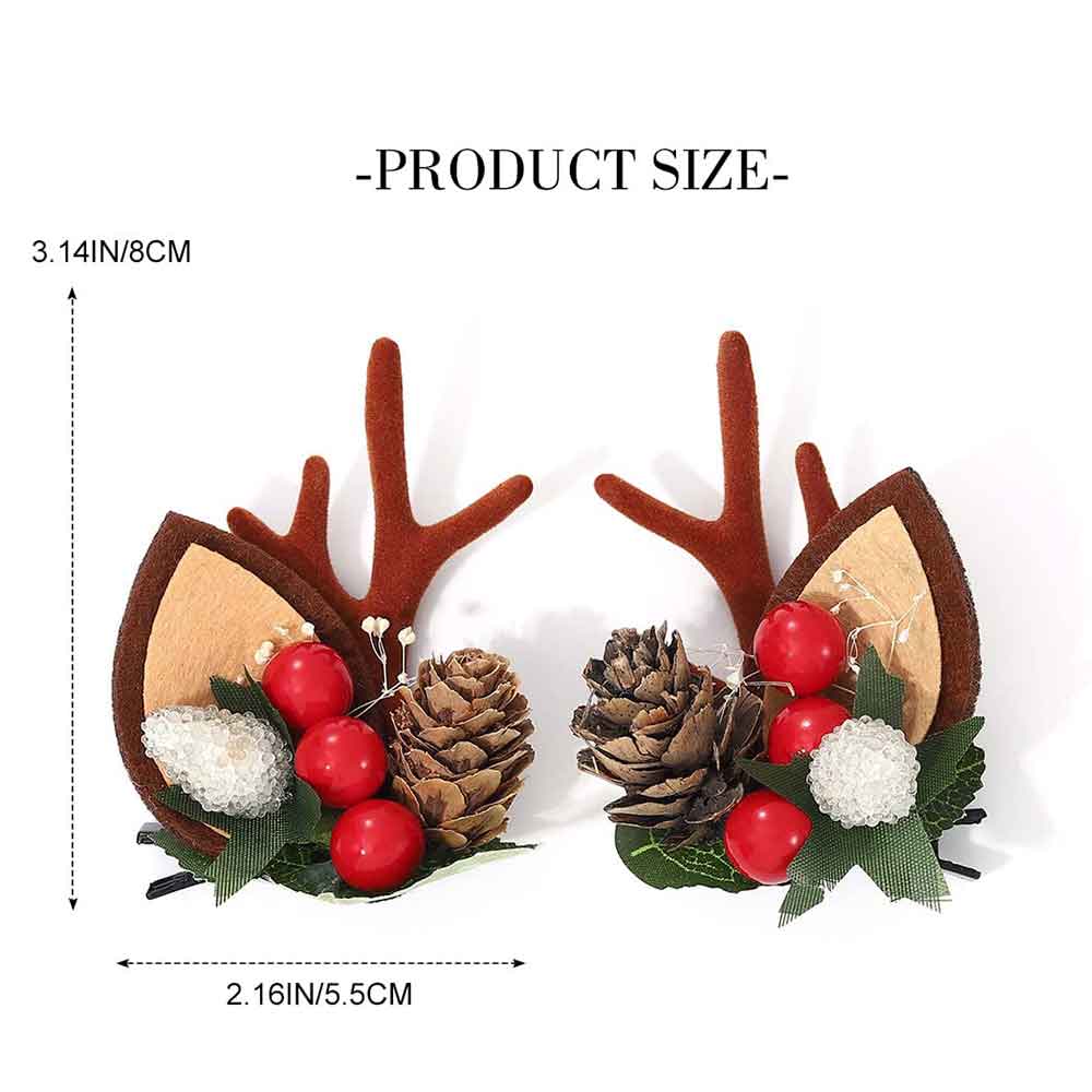 Reindeer Antler Hair Clips Christmas Berries Pinecones Festive Accessories HP006