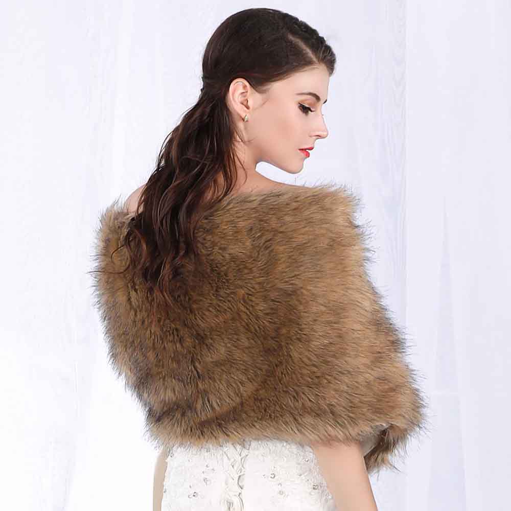 Brown Faux Fur Shawls Wraps Wedding Fur Stole