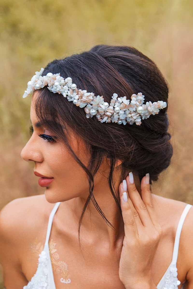 2023 Boho Turquoise Raw Stone Tiara Wide Bridal Headbands Crystal Crown Wedding Accessories