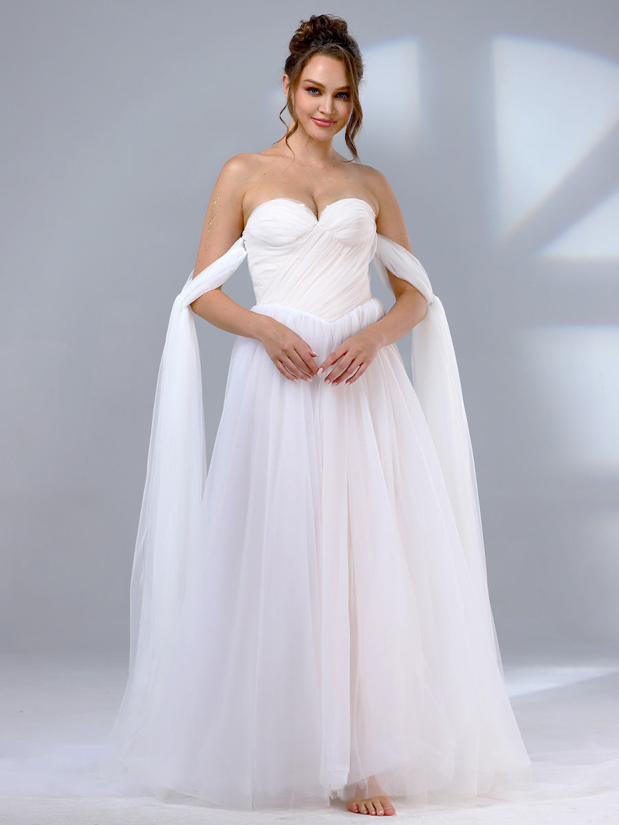 Off The Shoulder Tulle Wedding Dress Simple Romantic A Line
