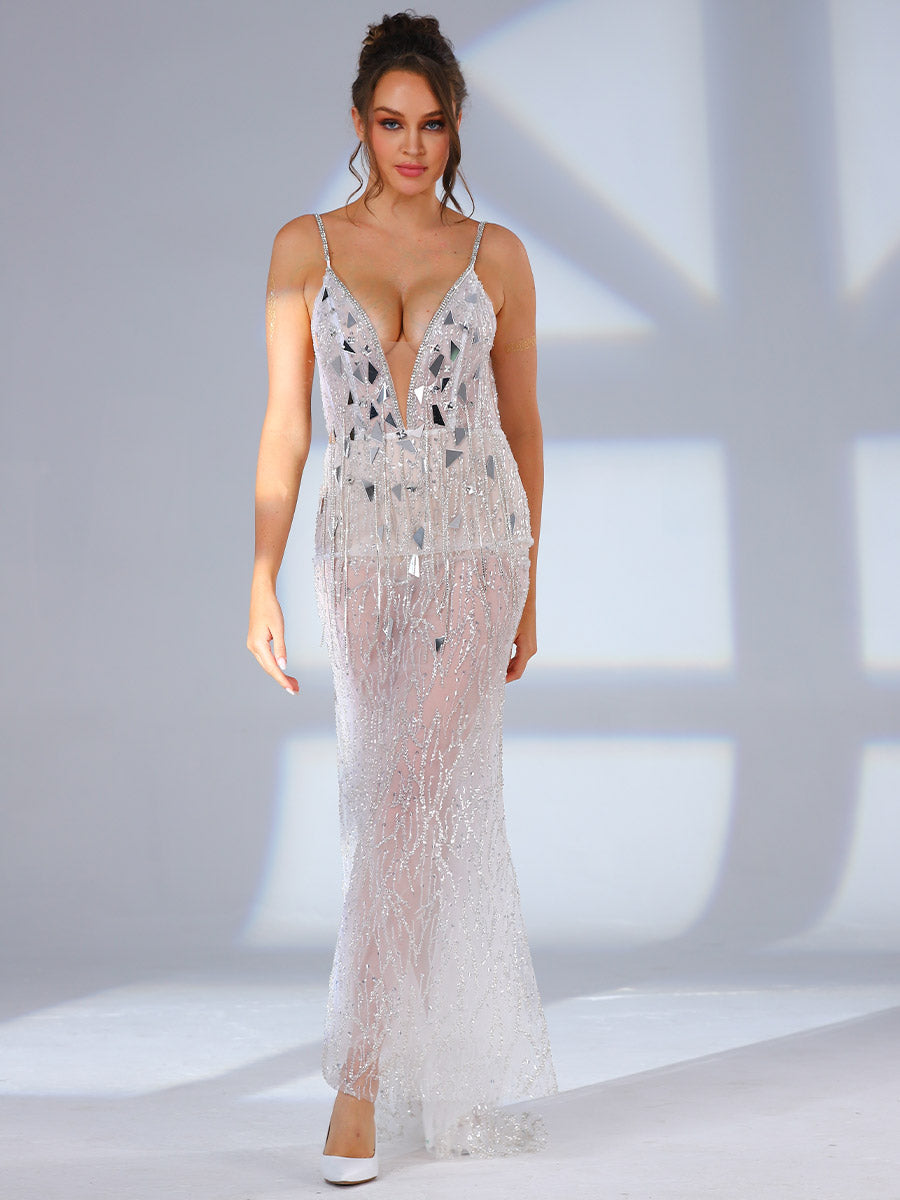 Sheer Wedding Dress V Neck Mermaid Sparkly Slip Sheer Wedding Dress V Neck Mermaid Sparkly Slip