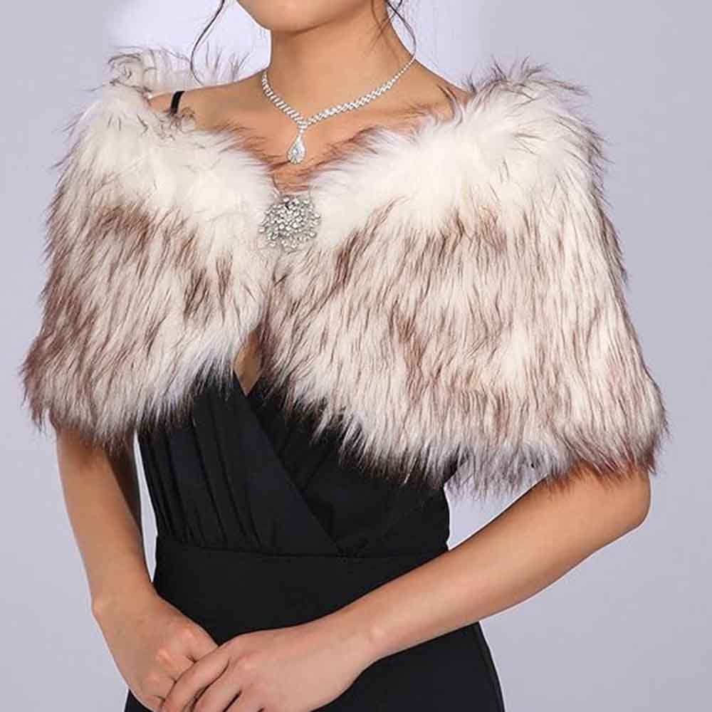 Wedding Faux Fur Wraps and Shawls White Brown Bridal Fur Stole for Party