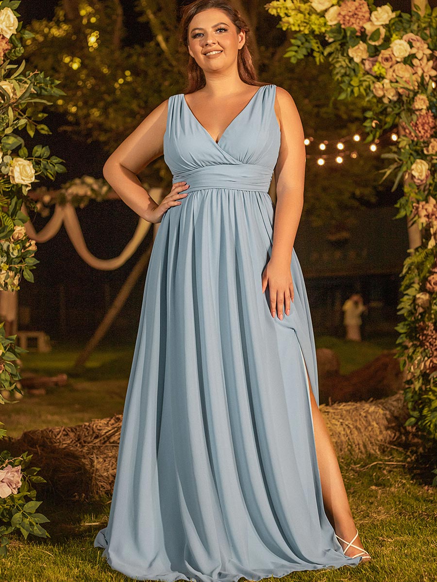 Light Blue Plus Size Bridesmaid Dresses Sleeveless V Neck Light Blue / 20 Light Blue Plus Size Bridesmaid Dresses Sleeveless V Neck Light Blue / 20