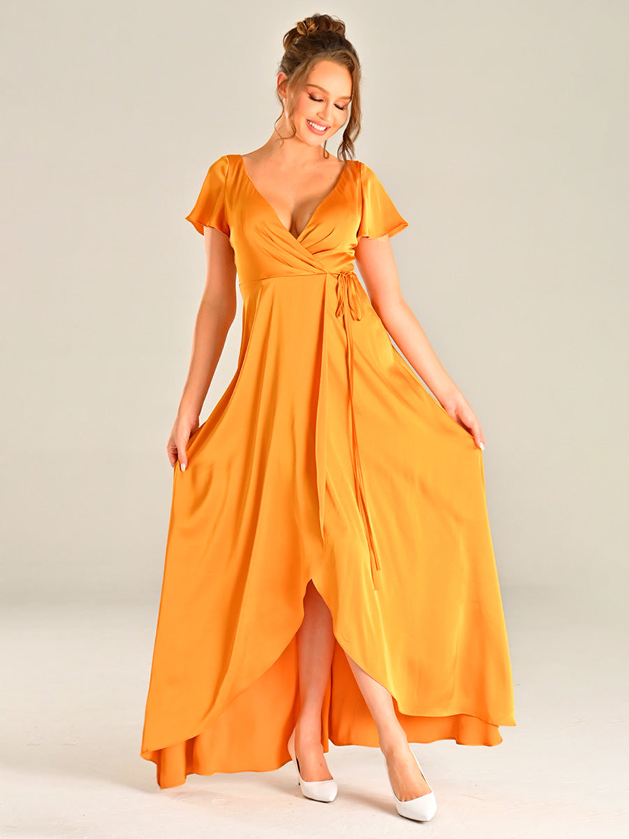 Golden Yellow Bridesmaid Dress Chiffon High Slit Orange / 0