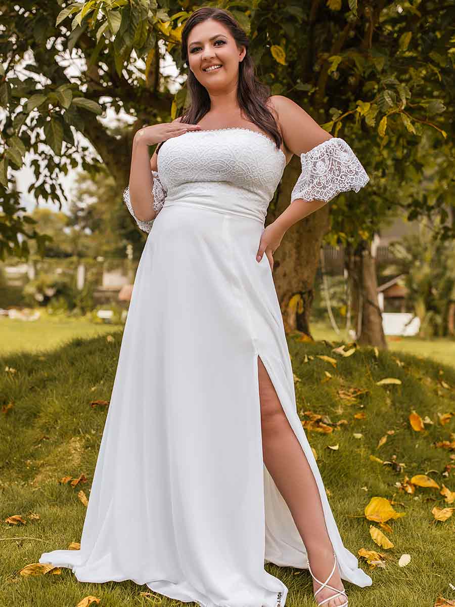 Off Shoulder Plus Size Wedding Dress Simple A-Line