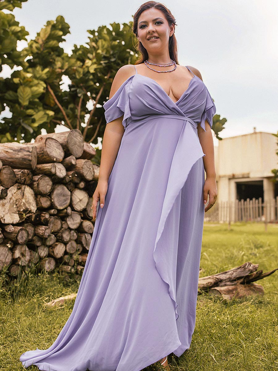 Plus Size Purple Bridesmaid Dresses Lavender Asymmetrical Ruffles