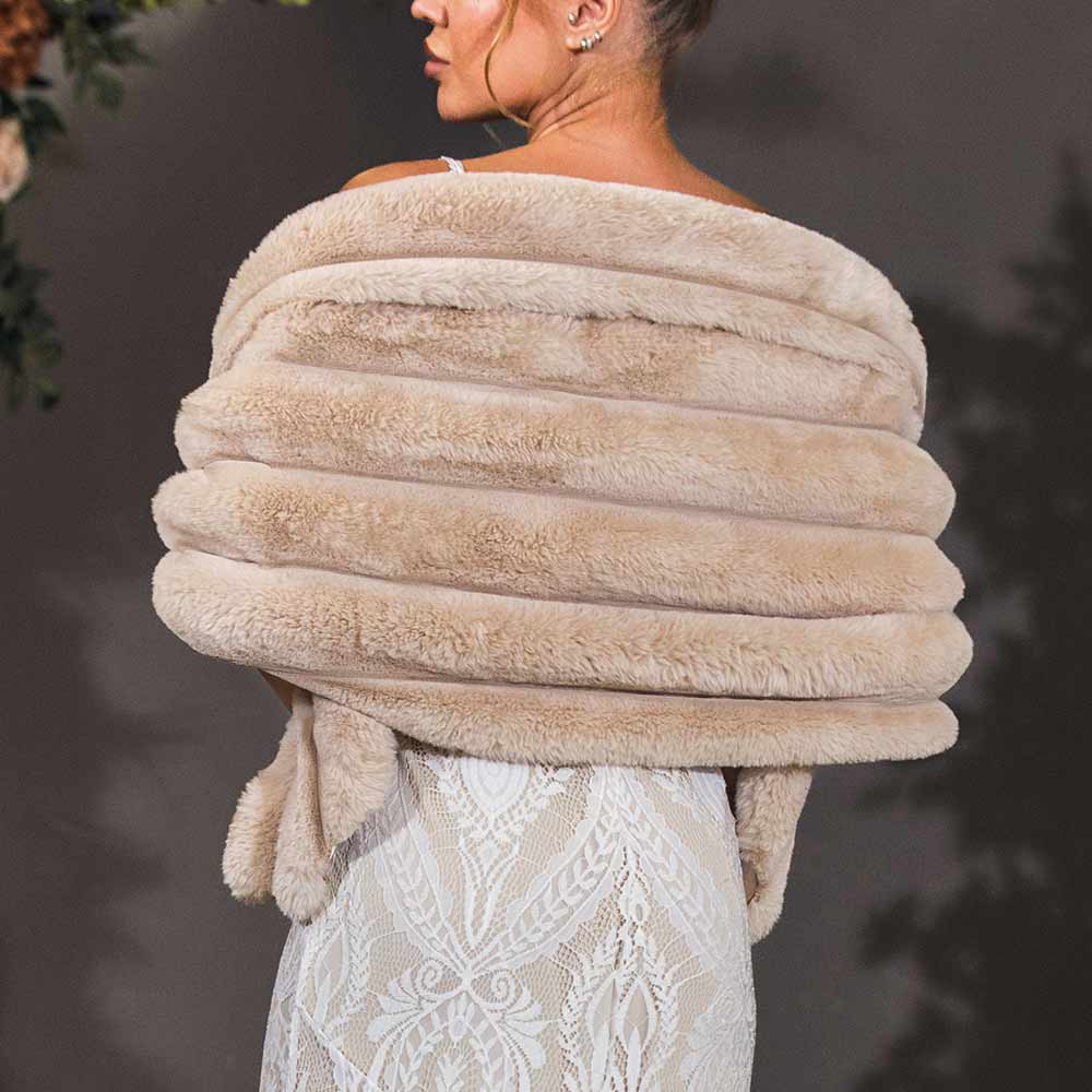 Ivory White Faux Fox Fur Full Winter Shrug Wrap Wedding Accessories