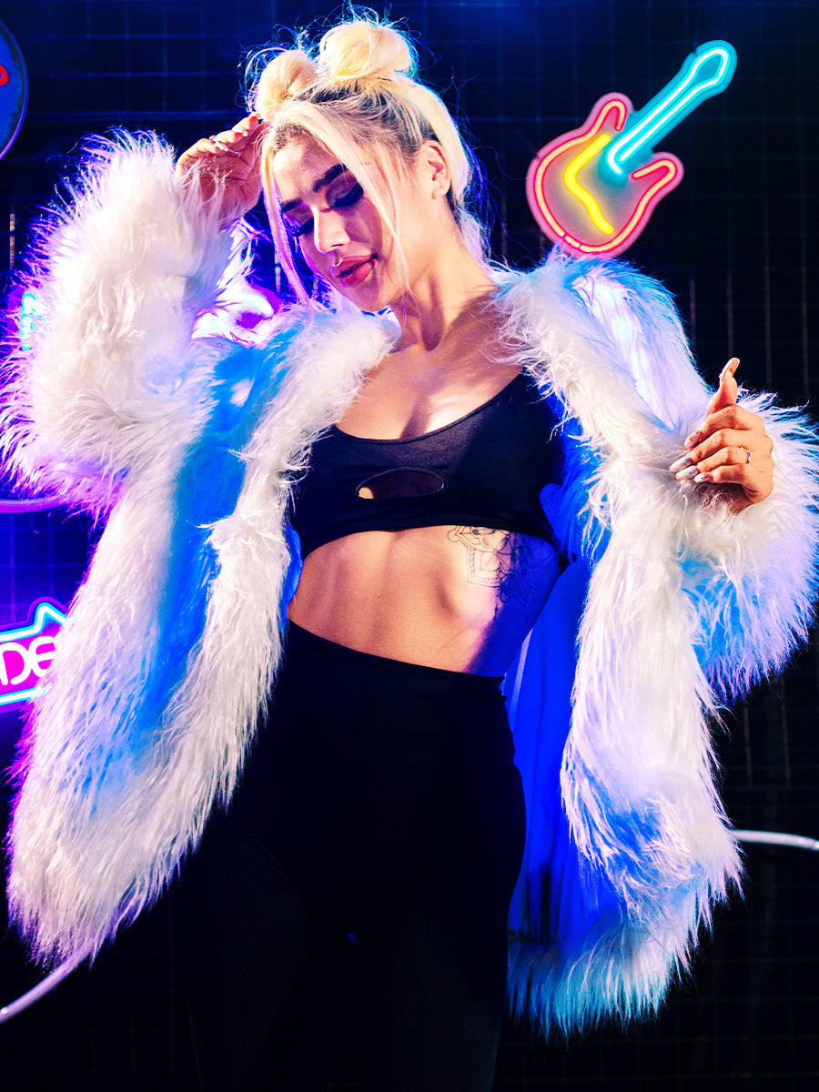 LED Light Up Faux Fur Coat for Raves, Weddings, and Costumes