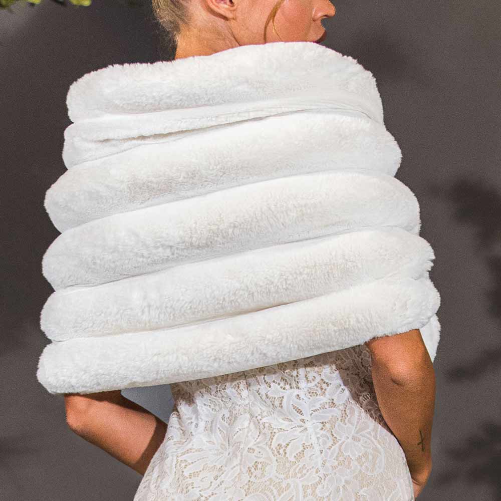 White Faux Fur Shawl Fall Winter Bridal Shrug Wrap Wedding Accessories