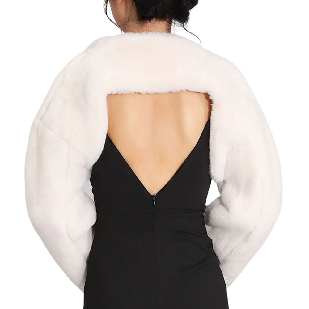 Evening Faux Fur White Bolero Shrug - Long Sleeve Elegance jacket