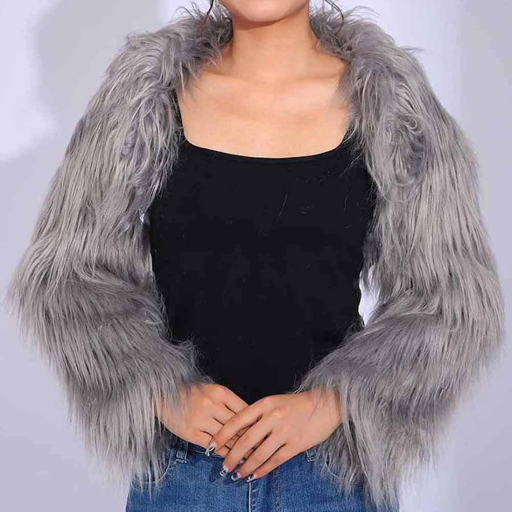 Grey Faux Fur Bolero Shrug - Luxurious Long Sleeve Evening Wear