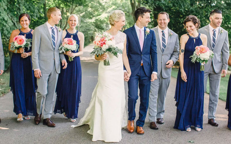 What Color Suit Compliments a Navy Blue Bridesmaid Dress?