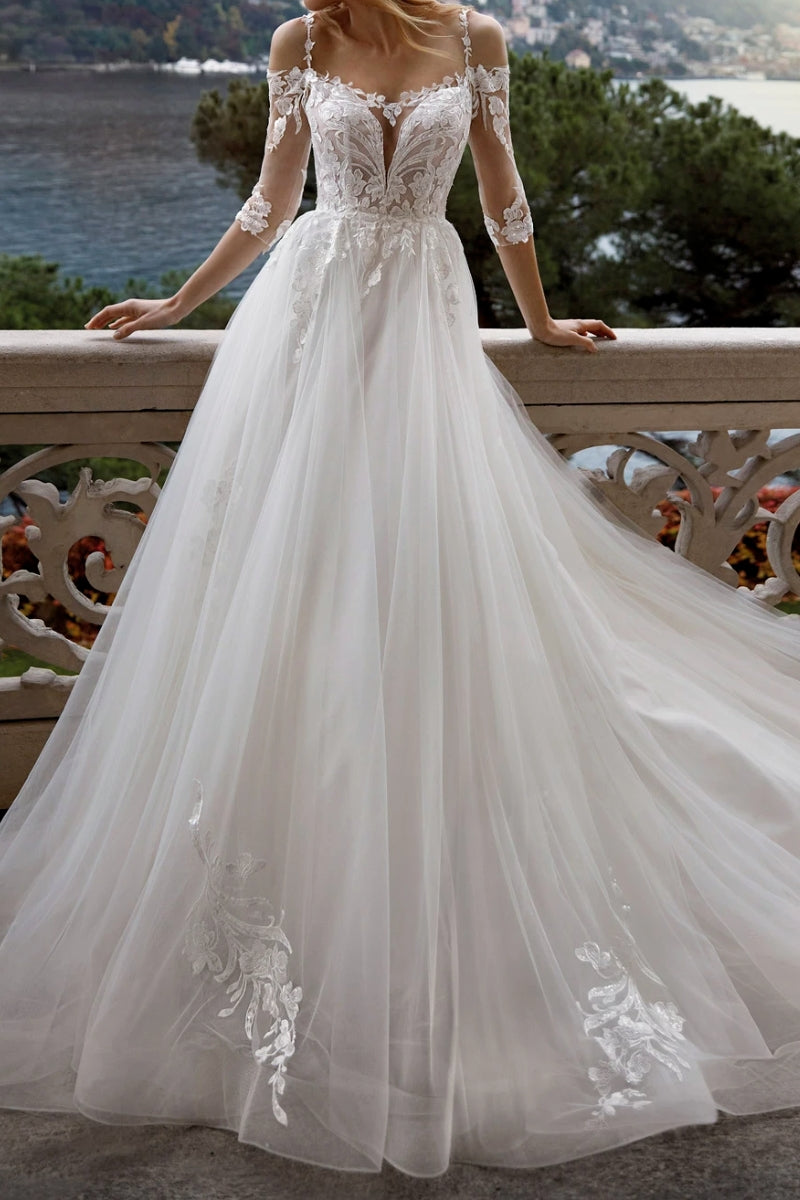 3 4 Sleeve Wedding Dress | Three Quarter Sleeve Bridal Gowns