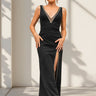 Two-layer Rhinestone V-neck Black High-split Dress