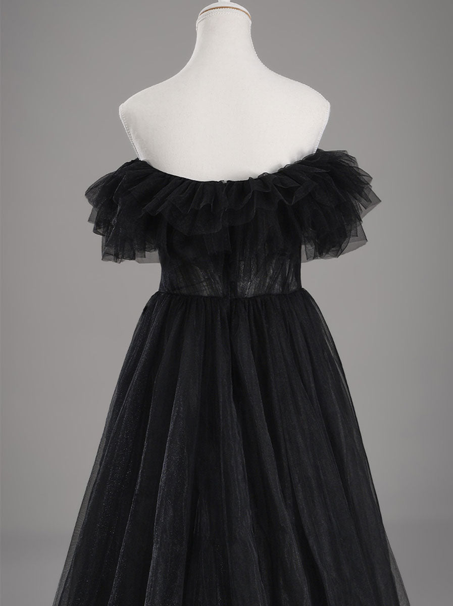 High Low Black Wedding Dress Cheap A line Tulle – BRIDALVENUS