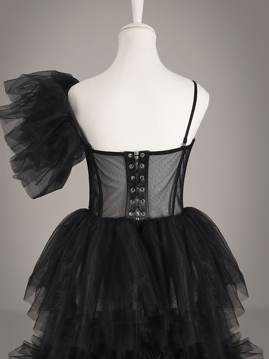 Erschwingliche schwarze Vintage-Brautkleider aus Tüll in A-Linie