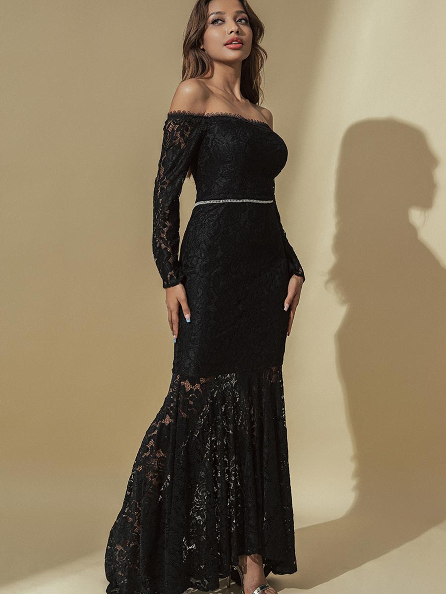 Black Petite Wedding Dress Mermaid Lace Gowns – BRIDALVENUS