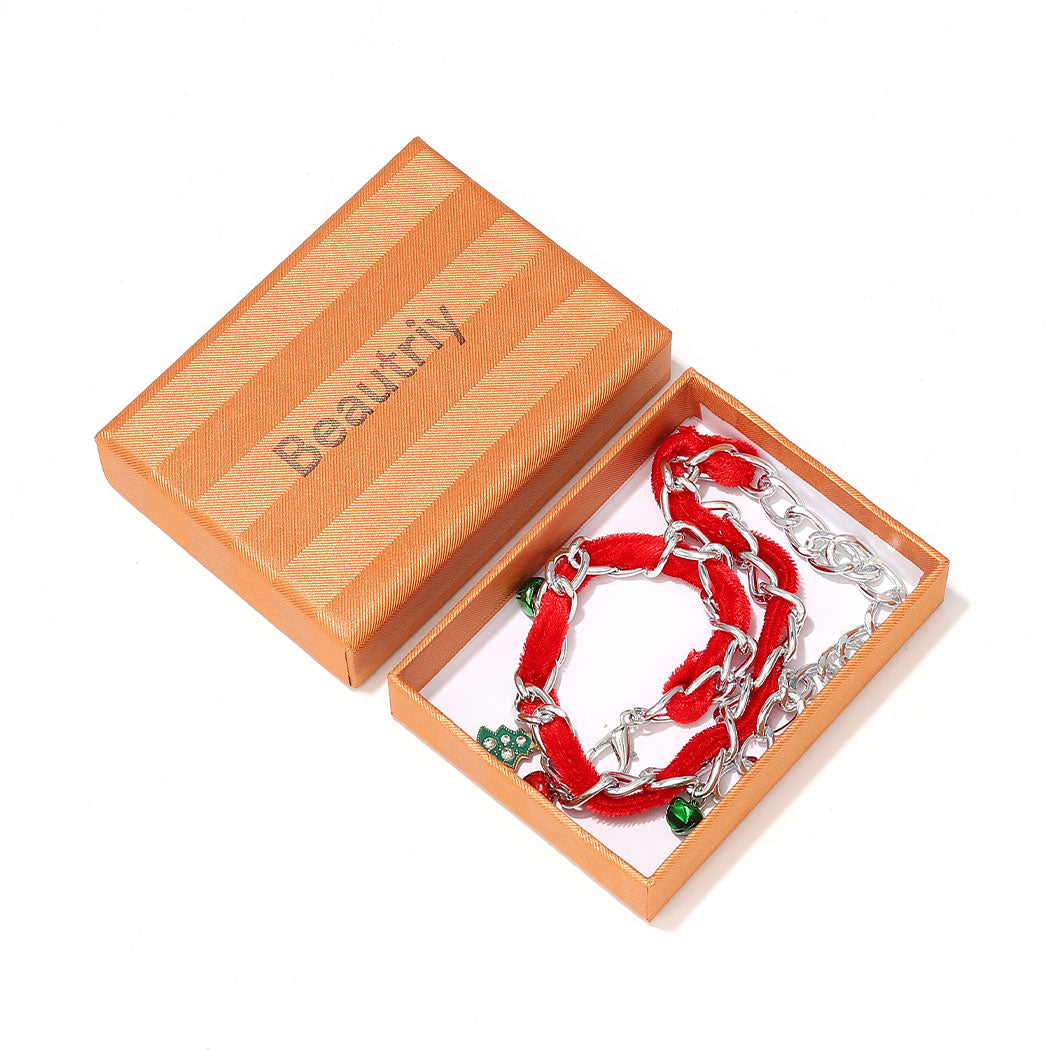 Beautriy Christmas Choker Necklace Red Velvet Necklaces Xmas Holiday Tree Bell Jewelry for Women