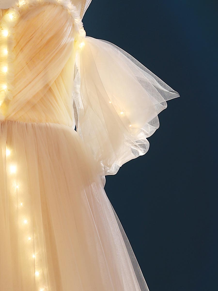 Vestido de novia que brilla en la oscuridad, hombros descubiertos, corte A, tul