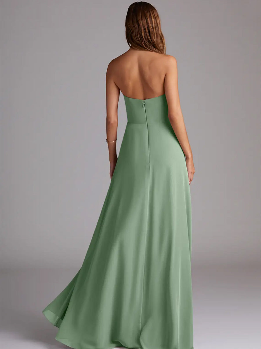 2025 Matcha Green A-Line Side Slit Chiffon Convertible Bridesmaid Dress with Spaghetti Straps