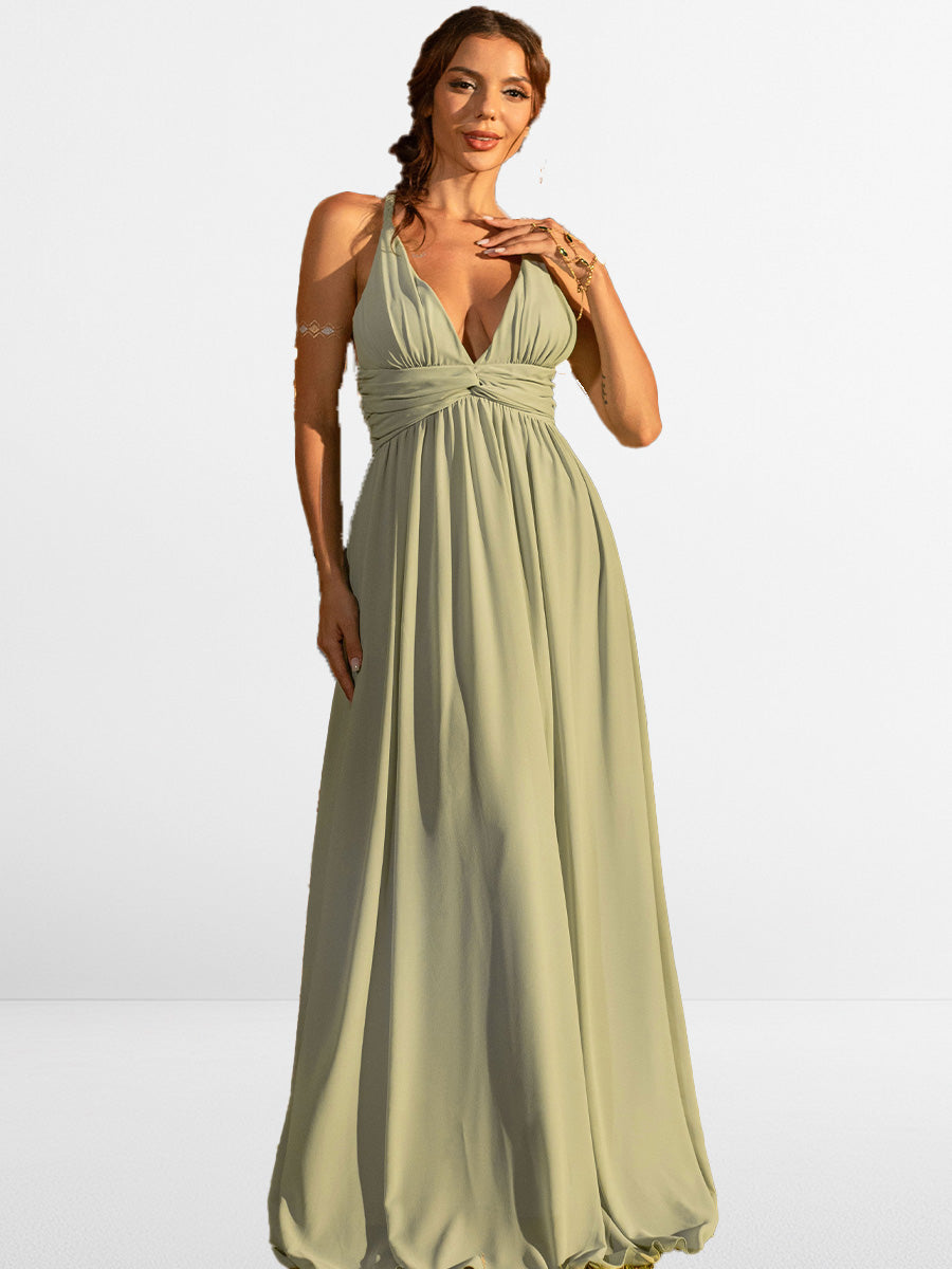 2025 Green Chiffon Bridesmaid Dresses A Line Petite V Neck